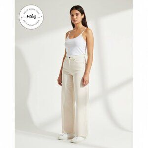 Dear John High Waist Raw Hem Wide Leg Denim Jeans Cream Women 31